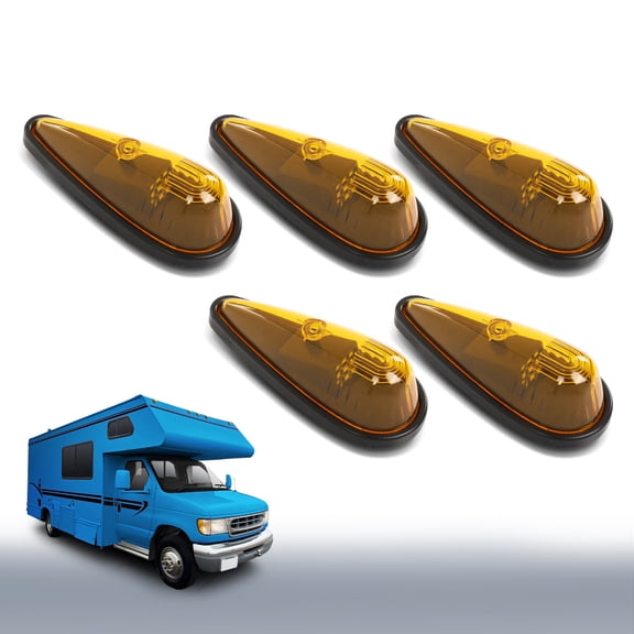 Amber Front Teardrop Cab Marker Lights 5 PCS 9 LED Fit For Motorhome RV Truck