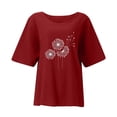 thumbnail image 4 of Alllist Women's Tops Red Floral Short Sleeve Scoop Neck T-Shirts Womens Shirts Under $5, 4 of 6