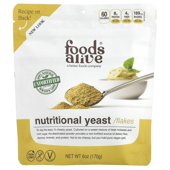 Foods Alive Non-Fortified Nutritional Yeast Seasoning, Non-Dairy Cheesy, 6 oz