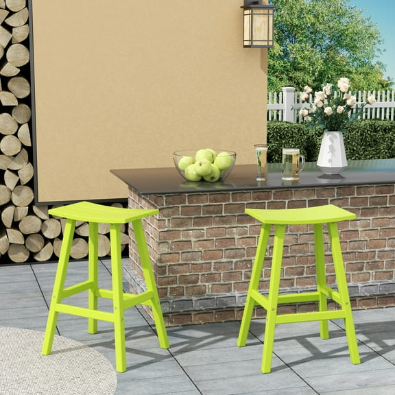 GARDEN 29" Inches Adirondack Plastic Outdoor Bar Stools (Set of 2), Lime
