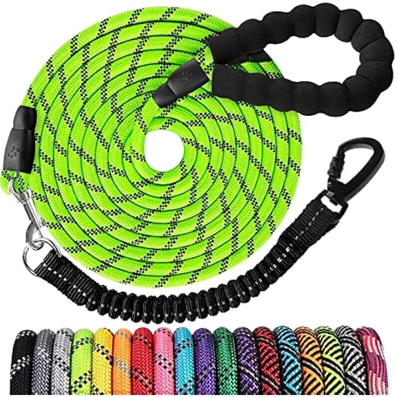 Eryueer Long Dog Leash 100 FT: Heavy Duty Rope Leashes for Dogs Training with Swivel Lockable Hook Reflective Threads Bungee and Padded Handle - Dog Lead for Large Small Medium Dogs Outside Walking