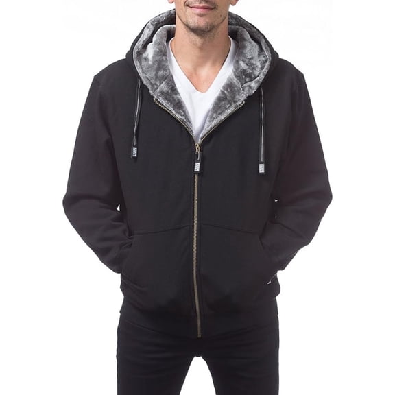 Pro Club Men's Heavyweight Pile Full Zip Hoodie BLKGRY-S