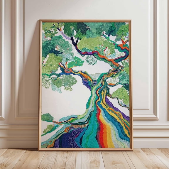 Rainbow Tree Wall Art Print – Colorful Nature Poster, Abstract Botanical Artwork, Vibrant Contemporary Home Decor, Modern Tree, Illustration, Unfreamed 8x12