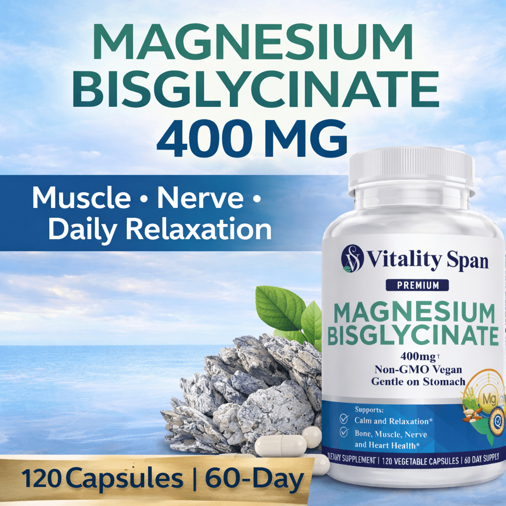 Magnesium Glycinate 400mg, Chelated Magnesium Gentle on Stomach, Supports Stress Relief, Sleep, Health and Relaxation, 120 Vegetable Capsules, Made in USA