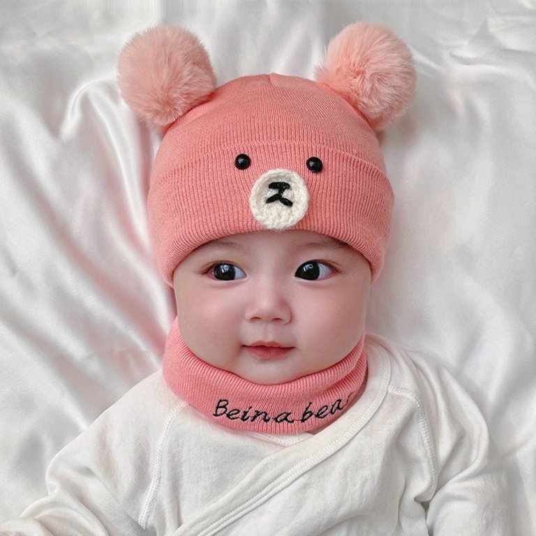 Baby Autumn Winter Warm Knitted Caps Dual Pom Poms Ball Toddler