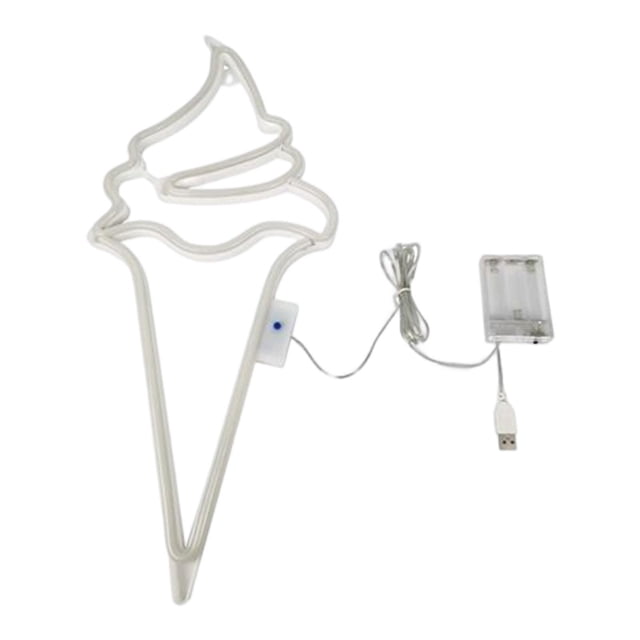 Big Ice Cream Letrero de Alimentado por USB Decoración para colgar en la pared Control remoto Señales luminosas Función de sincronización Blanco Gloria Señal de neón