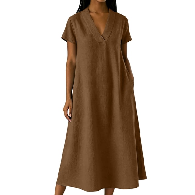 XiYing Robe pour Femme, Combinaison-Robe Décontractée à Manches Courtes pour Femme, Col en V Uni, Coupe Fluide Printemps/été, S-TTG,