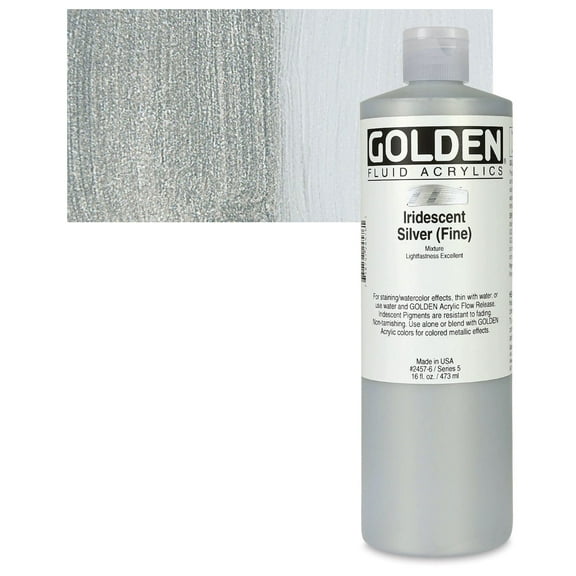 Golden Fluid Acrylic Paint, 16 oz, Iridescent Silver (Fine)
