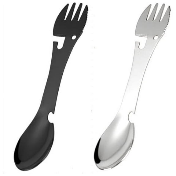 QIDITONG 4pcs Stainless Steel Portable Utility Spork Multifunctional Spork With Bottle Opener Fork Knife And Spoon Reusable Outdoor Utensil For Camping And Travel
