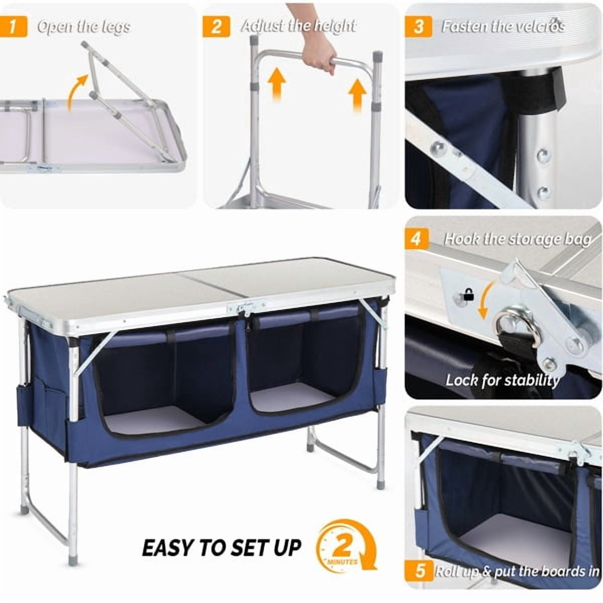 Alvantor 4 Ft Folding Camping Table with Storage Portable Aluminum Picnic Table for Indoor Outdoor Use