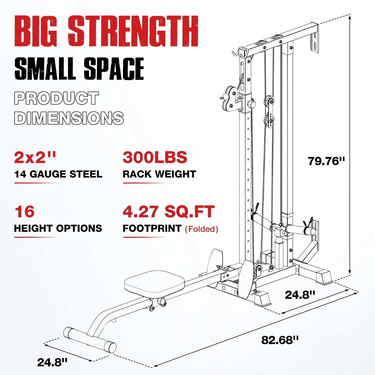 FORGEMUS Cable Crossover Machine, Lat Pull Down Machine for Home Gym with 16 Adjustable Positions Cable Row Attachment