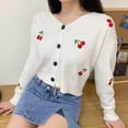 thumbnail image 4 of ZECATL Cardigan Court à Manches Longues Style Preppy des Années 90 avec Broderie de Cerises et Boutons pour Femmes, 4 of 8
