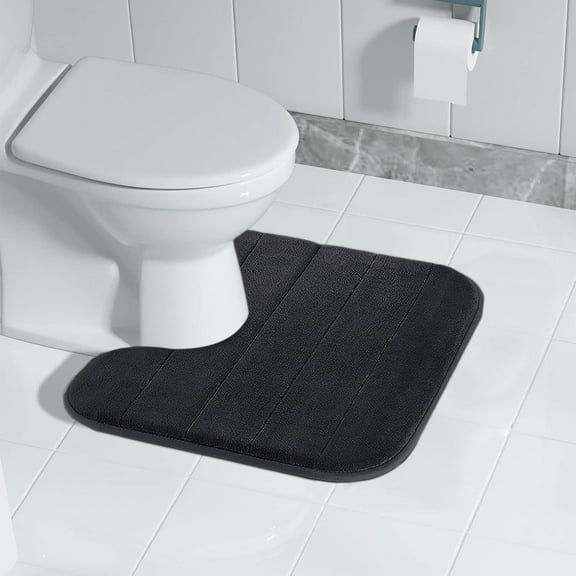 Upgraded Foam Bath Mat U Shape Toilet Mats Bathroom Rugs Soft Comfortable Water Drying Absorption Non-Slip Thick Machine Washable Easier To Dry Dark U
