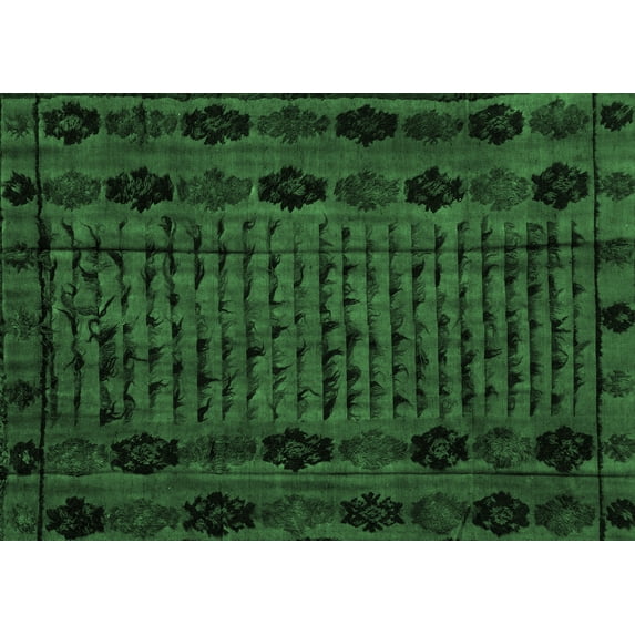 Ahgly Company Indoor Rectangle Abstract Emerald Green Modern Area Rugs, 2' x 4'