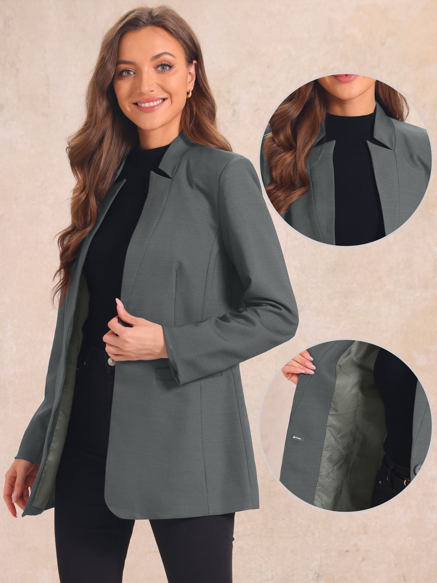 DARING DIVA Women's Work Blazers V Neck Outfits Jackets Blazer XS Dark Grey