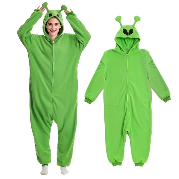 GOBWCOT Adult Onesie Pajamas Alien Unisex One Piece Hooded Jumpsuit Christmas Halloween Cosplay Costume Sleepwear for Men Women