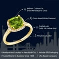 thumbnail image 2 of Gem Stone King 10K Yellow Gold Green Peridot and Diamond Engagement Ring for Women (2.45 Cttw, Cushion Cut 8MM, Gemstone Birthstone, Available in Size 5, 6, 7, 8, 9), 2 of 7