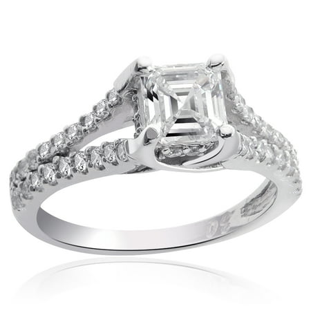 1.35 Carat H-VS2 Asscher Cut Diamond Engagement Ring 14K White Gold