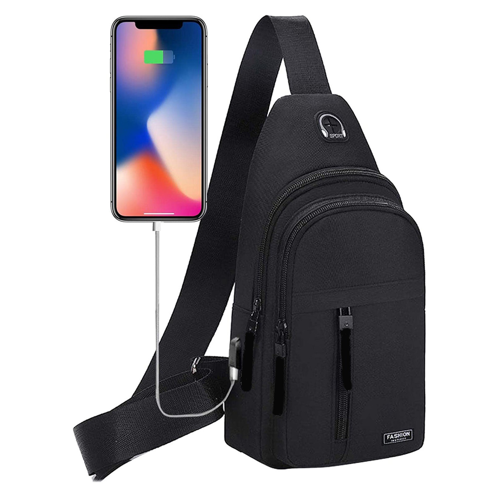 Men's Messenger Bag Shoulder Strap Bag Messenger Chest Bag With USB