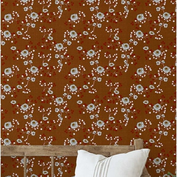 S4sassy Removable Nature-inspired Waterproof Wall Wrap, Wallcover, Vine Buds Print Contact Paper for Walls, Cabinets, Dresser, Self Adhesive Vinyl Wallpaper Roll- Brown (25"x120" inch)