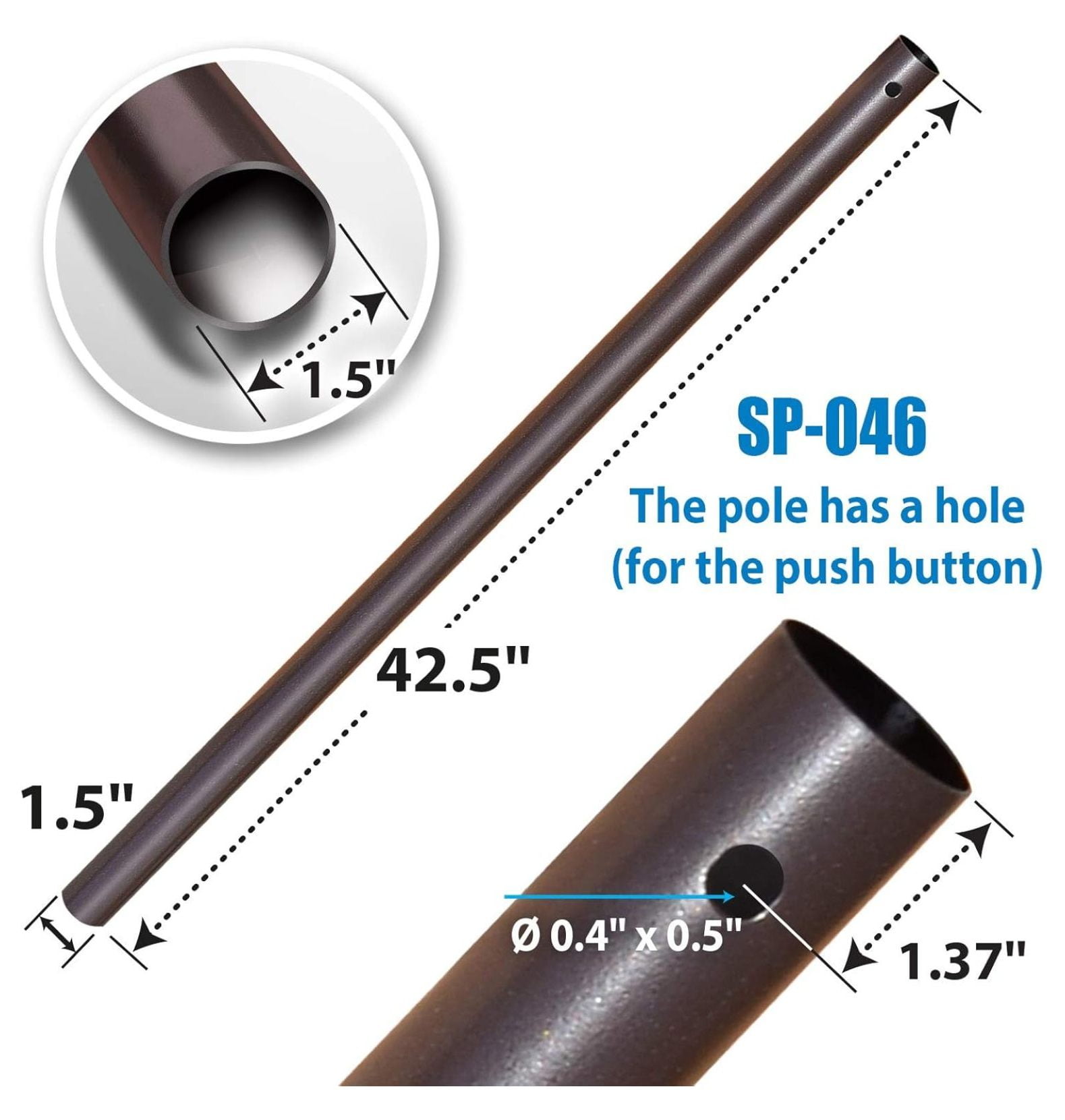 42.5“ L Replacement Patio Umbrella Lower Pole without buckle (Dia 1.5")