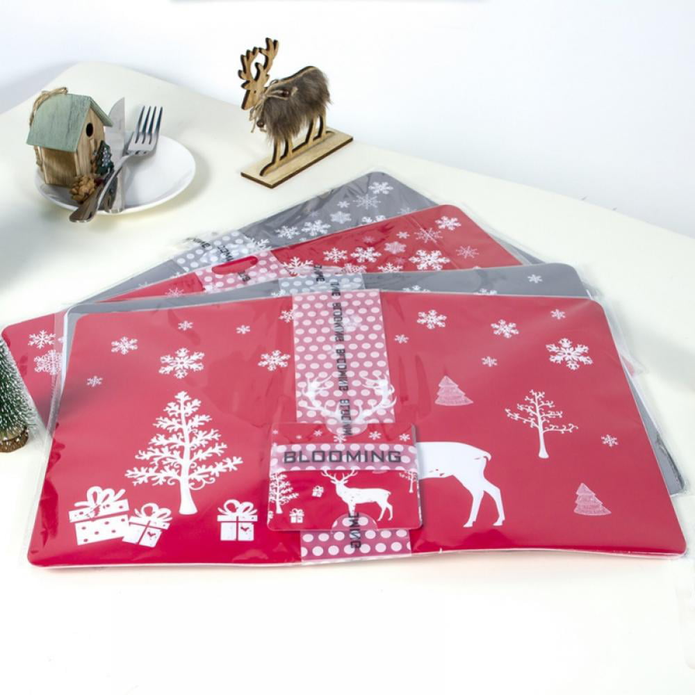 Red RuiWen 12 Pieces/6 Sets Christmas Placemats and Coasters,Washable Table Place Mat for Christmas Party Winter Holiday Wedding Dinner Decoration 