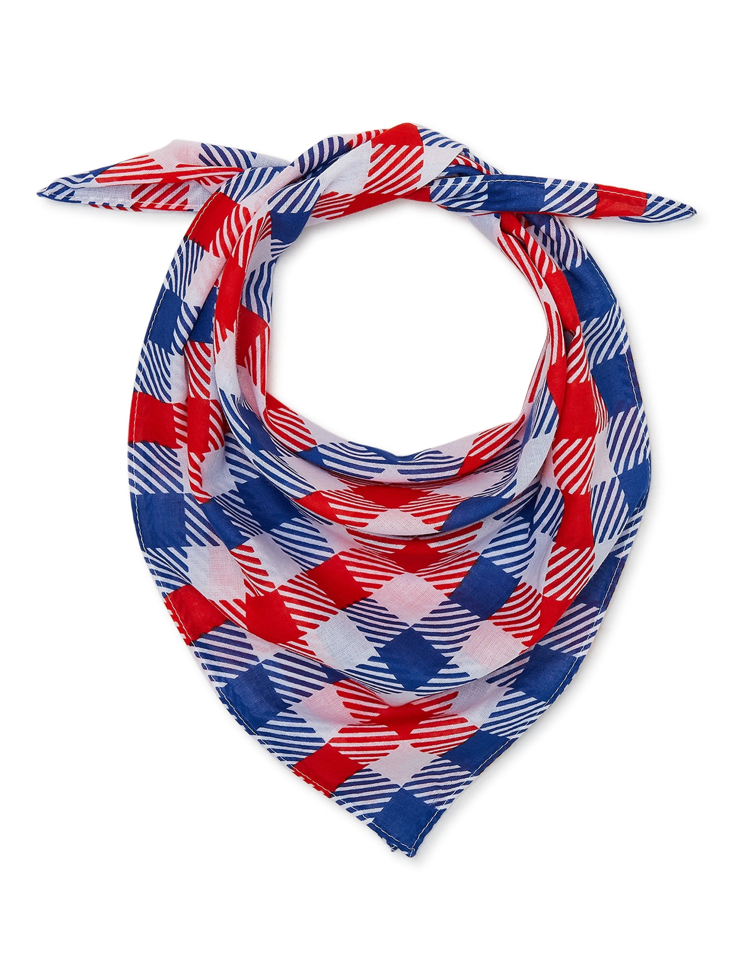 Time and Tru Red White Blue Gingham Bandana White