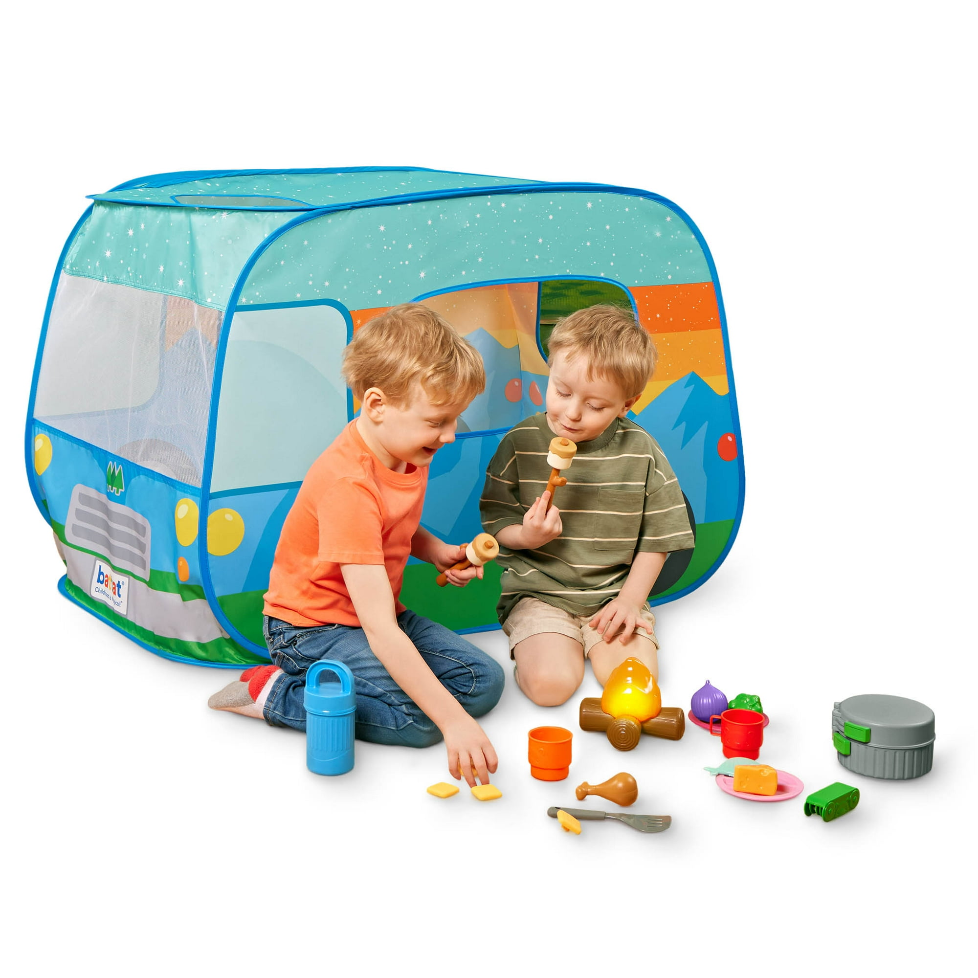 Battat Happy Camper Pop-Up Fabric Tent with 20+ Camping Accessories, Toddler and Preschool Toys