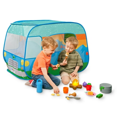 Battat Happy Camper Pop-Up Fabric Tent with 20+ Camping Accessories Toddler and Preschool Toys