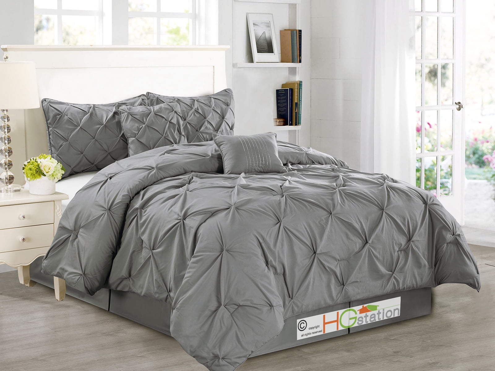 6 Pc Diamond Ruched Pinched Pleated Ruffled Pintuck forter Set