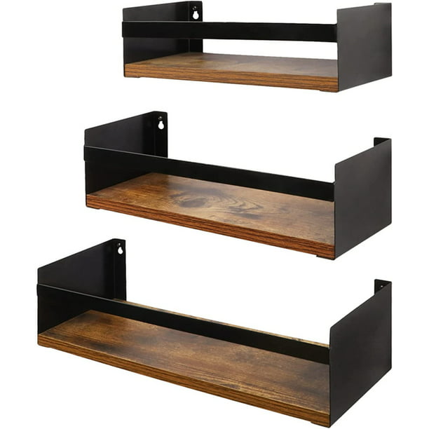 Floating Wall Shelves Mounted Set, Rustic Floating Wall Shelves With Rails