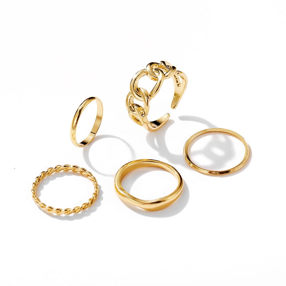 Personalized 5-Piece Womens Alloy Ring Set, Retro Simple European and American Style Gift for Her