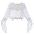 thumbnail image 4 of LIUJUNSHOP Women's 70s Gothic Off Shoulder Tops Bell Flared Sleeve Lace Mesh Crop Top Country Concert Outfits, 4 of 9