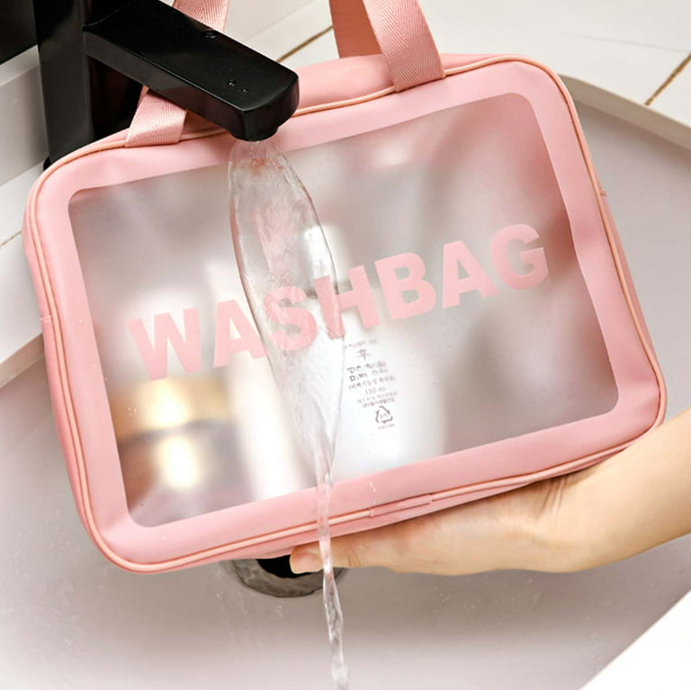 Clear Travel Toiletry Bag With Handle Strap, Njjex 1 Pack Travel Makeup  Cosmetic Bag for Women Men, Carry on Airport Airline Compliant Bag -Pink 