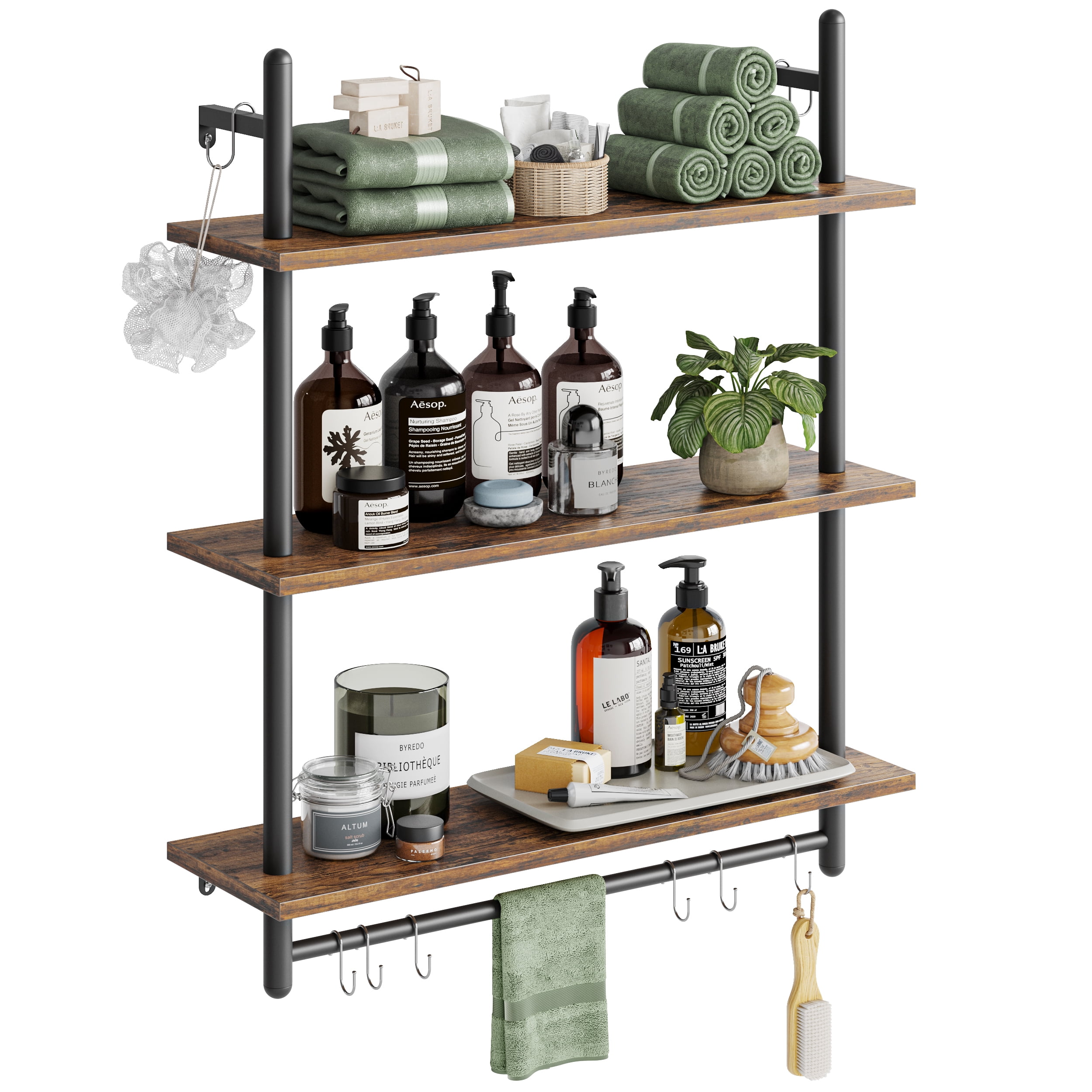 Bestier 31" Kitchen Wall Shelves 3-Tier Floating Shelves for Bathroom, Bedroom, Rustic Brown
