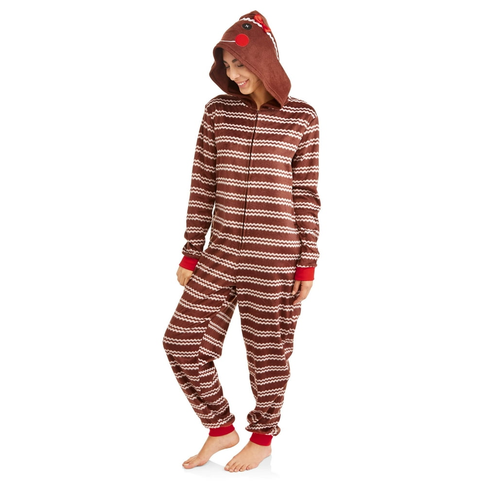 Body Candy Women's Gingerbread Pajama Union Suit Microfleece One Piece Sleepwear With Critter