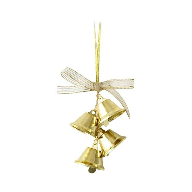 Adorno de campana de Navidad con lazo para árbol de Navidad, colgante para decoración navideña Oro
