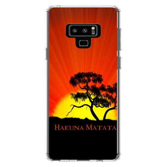 DistinctInk Clear Shockproof Hybrid Case for Samsung Galaxy Note 9 - TPU Bumper, Acrylic Back, Tempered Glass Screen Protector - Hakuna Matata