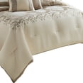 thumbnail image 2 of Benjara 10 Piece King Polyester Comforter Set with Damask Print- Cream and Gold, 2 of 7