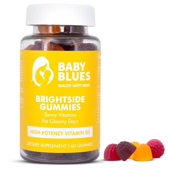 Baby Blues Brightside Vitamin D3 Gummies for Women - Postpartum Mood Support, Stress Relief and Bone Strength with ACV and B12, Vegan, Gluten-Free, Apple Flavor, 60 Count