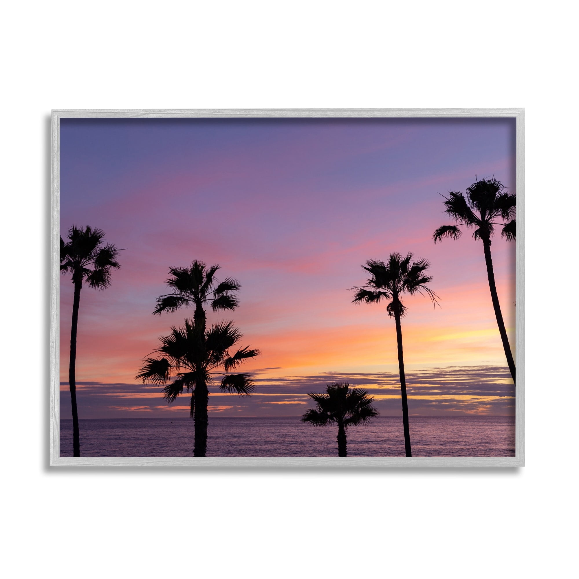 Stupell Industries Purple Sunrise Sky Tall Palm Trees Silhouettes Photograph Gray Framed Art Print Wall Art, Design by Jeff Poe Photography