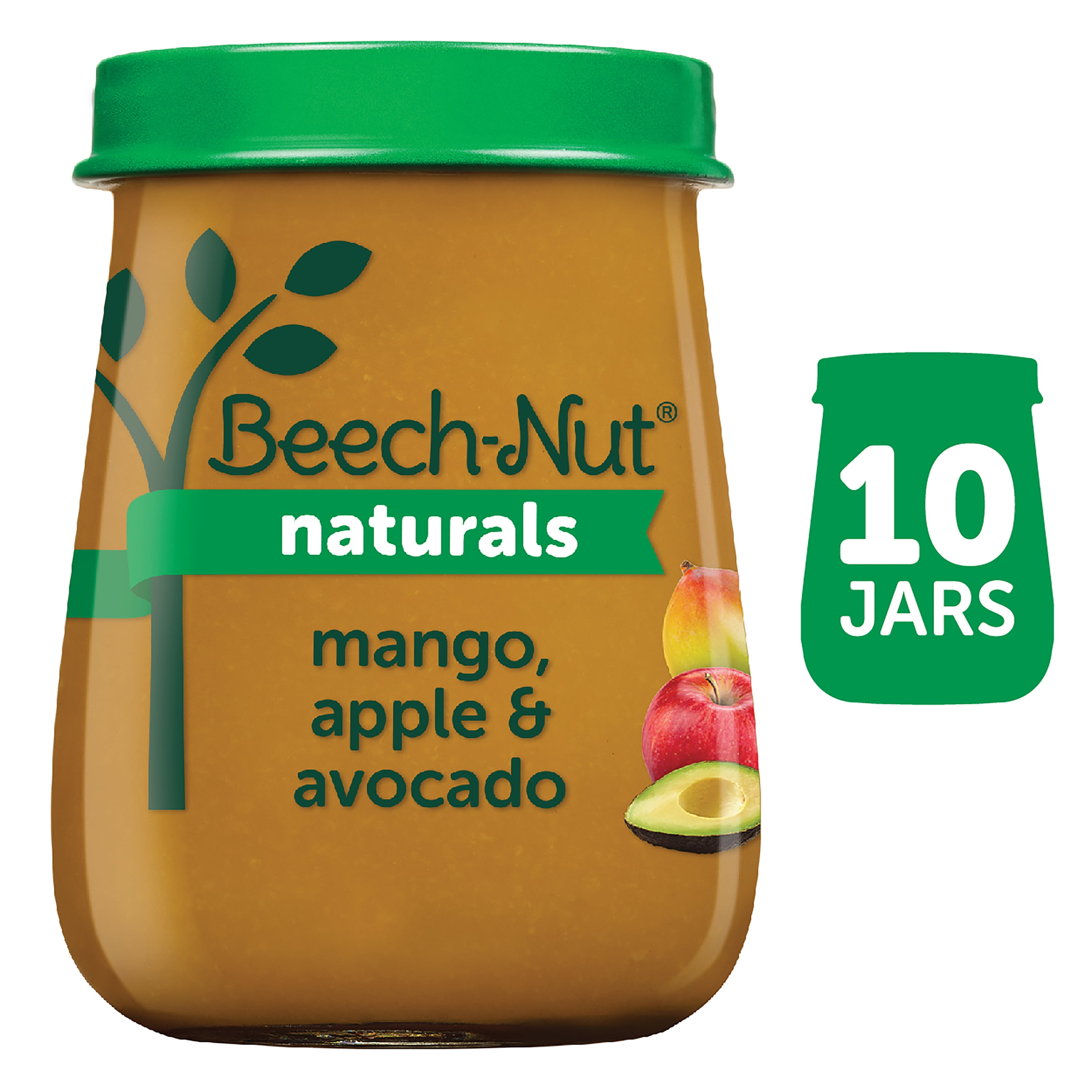 Beech-Nut Naturals Stage 2 Baby Food, Mango Apple & Avocado, 4 oz Jar, 10 Pack