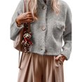 thumbnail image 3 of Suéteres Tipo Cárdigan Cortos para Mujer, de Punto Grueso, con Botones, Larga, Cuello Alto y Abertura Frontal, Chaquetas Holgadas. Gris L, 3 of 8
