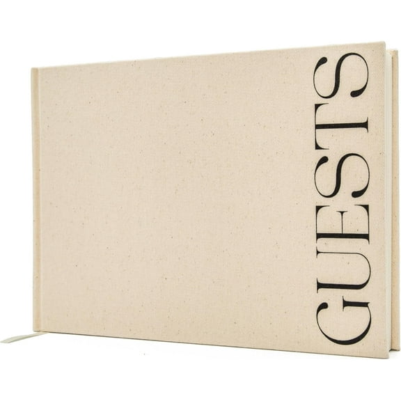 Cream Guest Book (Design 3) - 9.5 x 7 Real Linen Hardcover Guestbook for Wedding Ceremony Reception Signin, to Add Polaroid & Write Messages, Bridal Baby Shower Engagement Birthday Party, Small Size