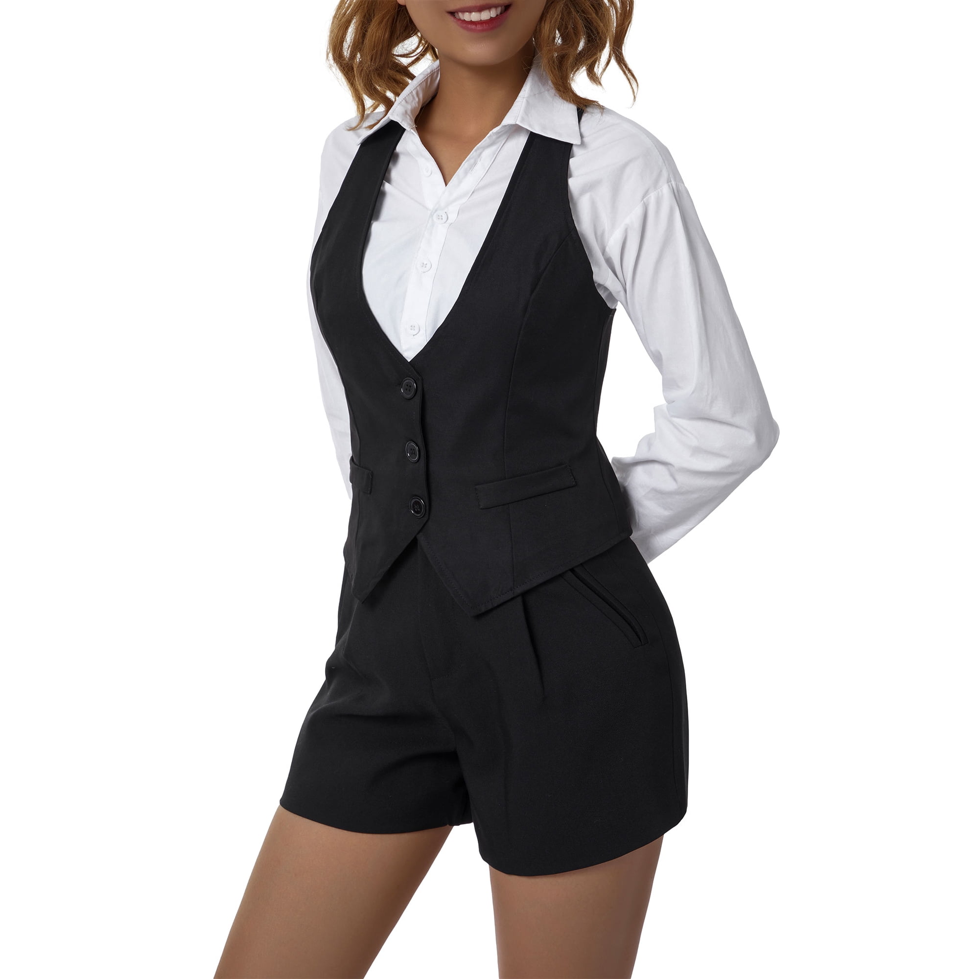 Xiaxaixu Women Waistcoat Vests Sleeveless V Neck Button Down Dressy Suit Vest Black