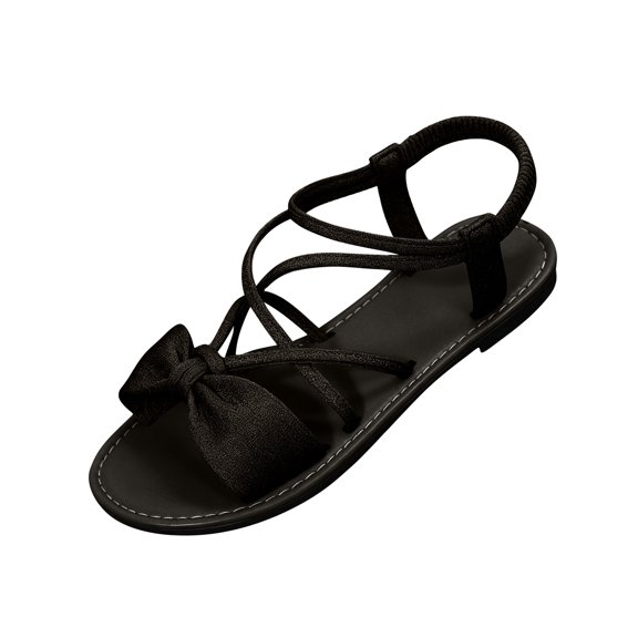 Sandals for Women Flat Dressy Cute Ankle Strap Open Toe Cross Bowknot Slingback Flats Summer Casual Comfortable Beach Vacation Slides Shoes 38