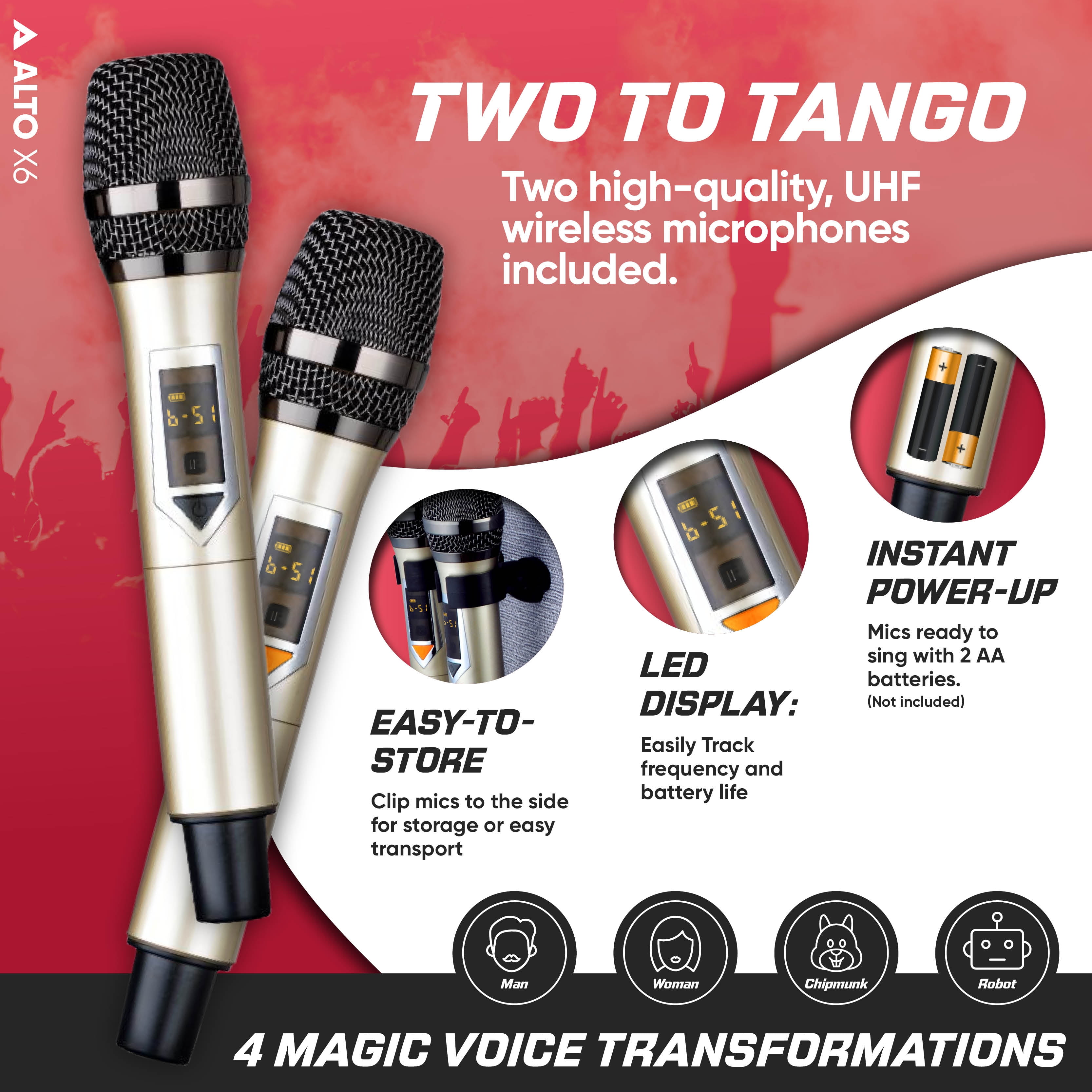 MASINGO Professional Karaoke Machine with 2 Cordless Mics