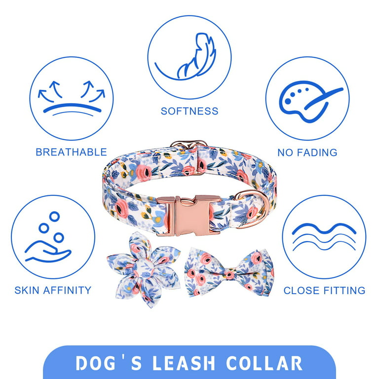 Dog Collar with Flower for Girl Dog,Puppy Collars Cute Girl Dog Collars  with Safety Metal Buckle Adjustable Floral Pattern Dog Collar for Puppy  Small