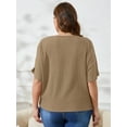 thumbnail image 7 of SHOWMALL Women's Plus Tops Batwing Half Sleeve Boat Neck Shirts Textured Casual T-shirts 4X Light khaki, 7 of 7
