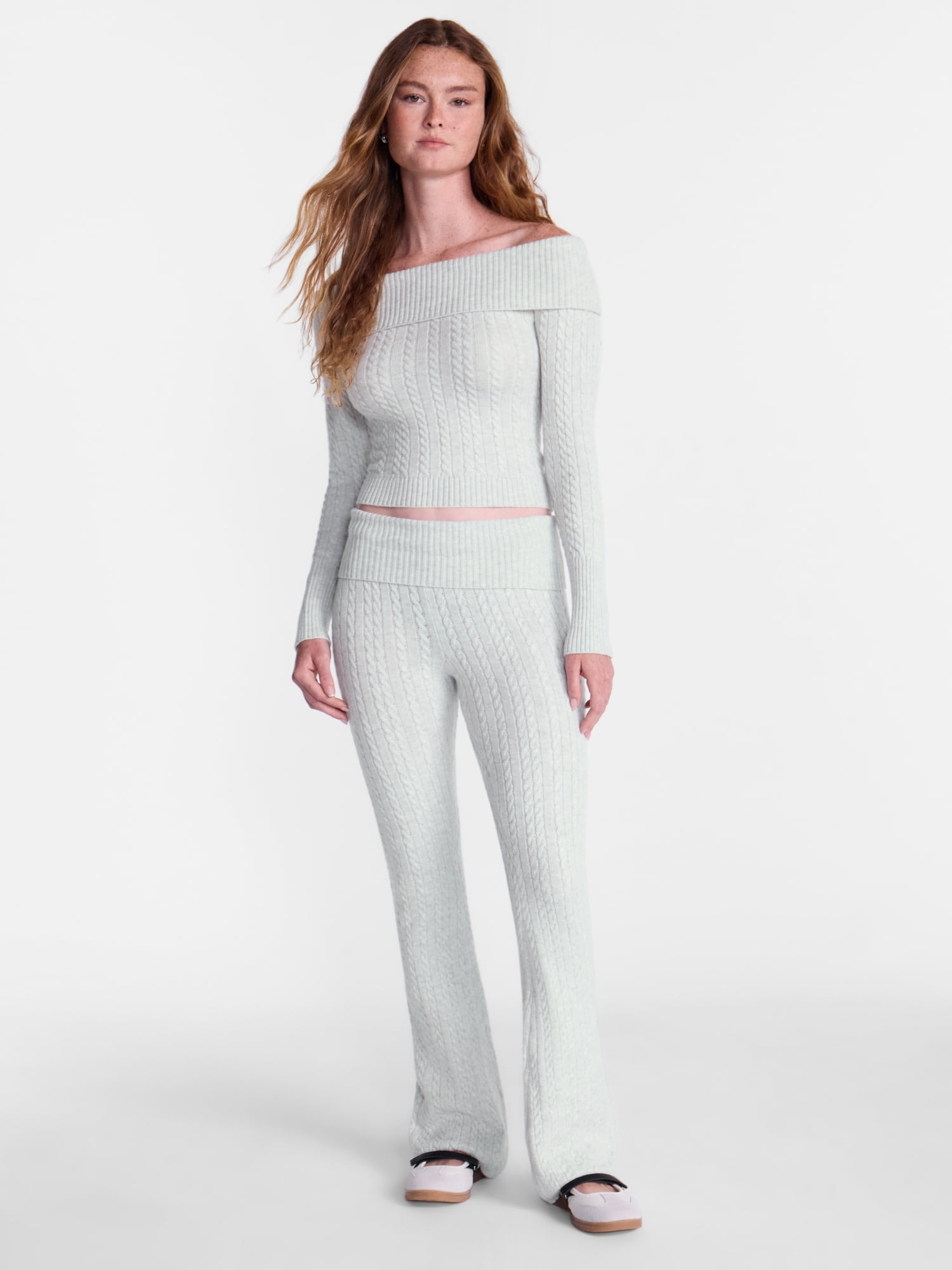 No Boundaries Cable Knit Off The Shoulder Sweater, Women's XXS-XXL
